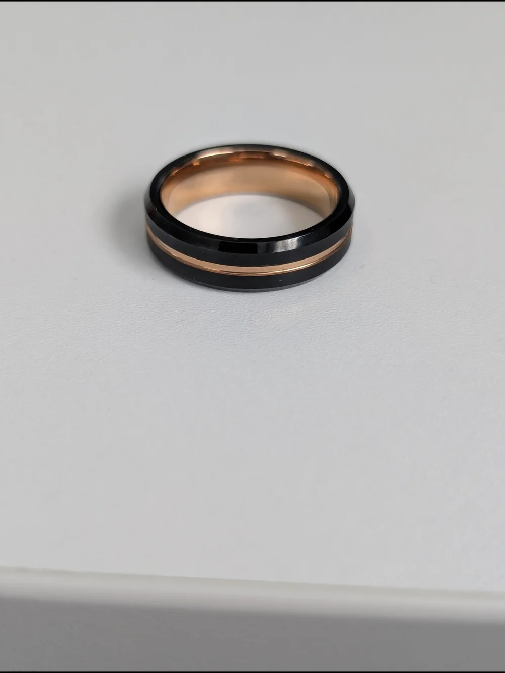 Tungsten Carbide Black and Rose Gold Men's Band Ring